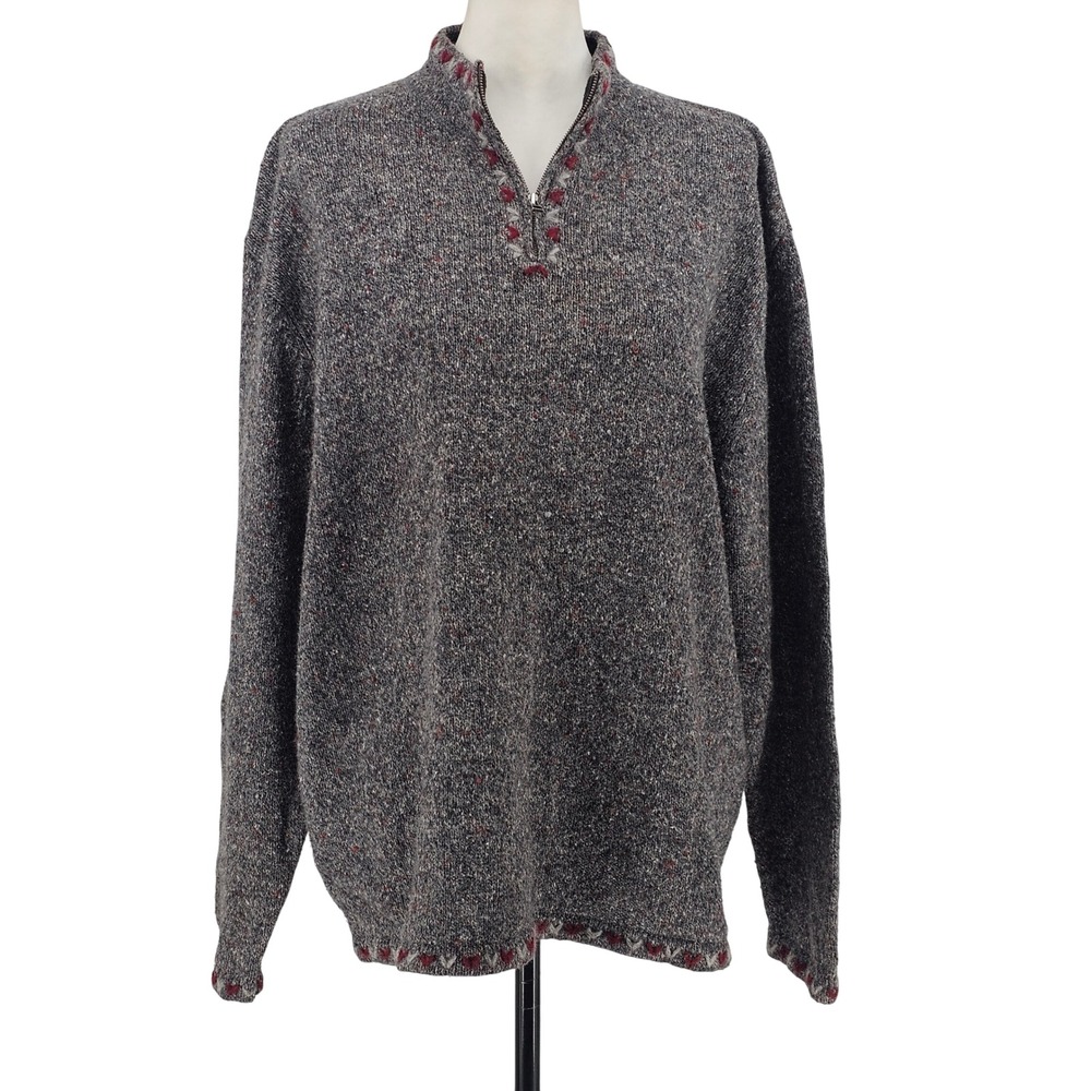 Woolrich Quarter Zip Sweater 2XL Charcoal Heather Cottagecore Vintage Embroidery